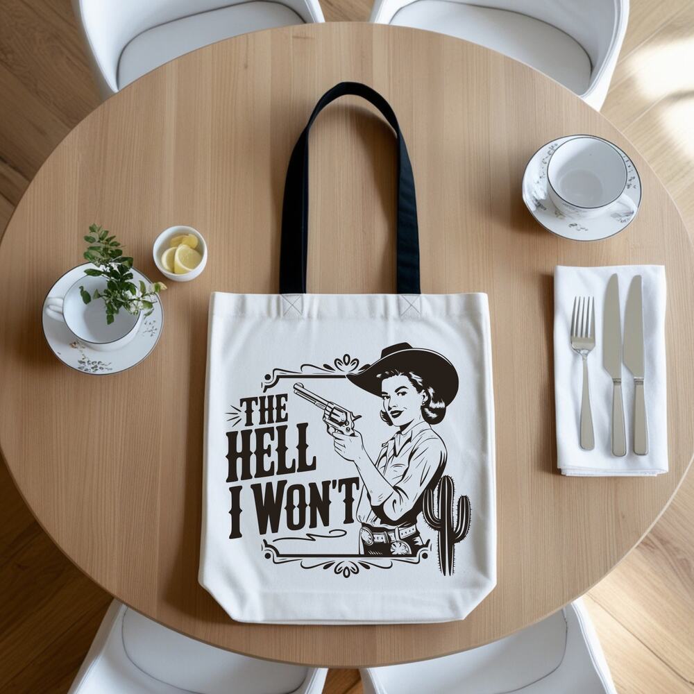 The Hell I Won't Sassy Retro Cowgirl Western Tote Bag - Picture 3 of 3